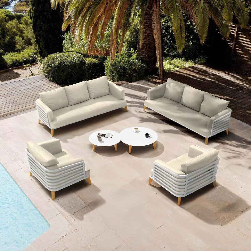 eminza Salon de jardin aluminium 8 places 6 pcs Monte Carlo Blanc et beige