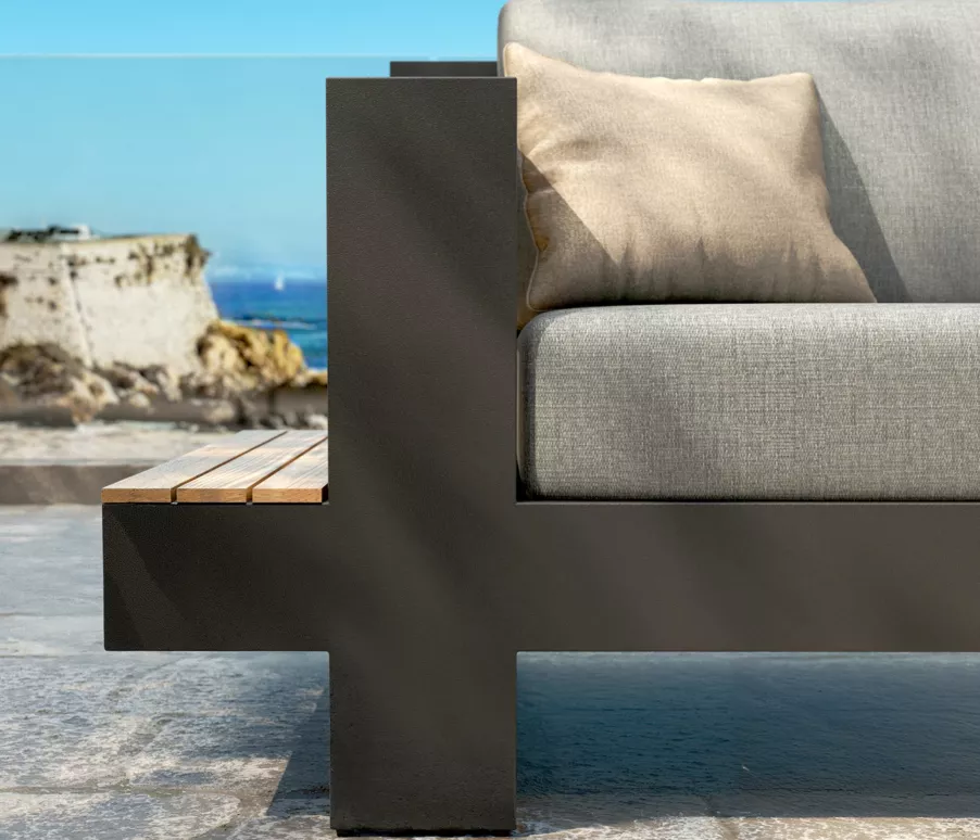 Eminza Salon De Jardin Aluminium Et Bois Teck 5 Places Antibes Gris Anthracite
