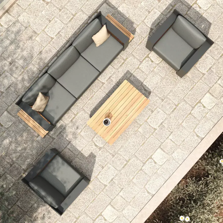 Eminza Salon De Jardin Aluminium Et Bois Teck 5 Places Antibes Gris Anthracite