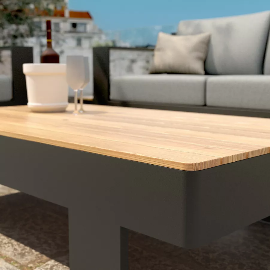 Eminza Salon De Jardin Aluminium Et Bois Teck 5 Places Antibes Gris Anthracite