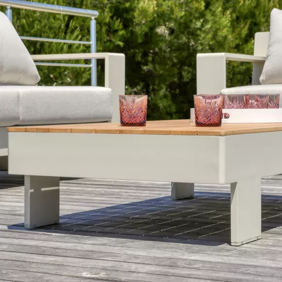 Eminza Salon De Jardin Aluminium Et Bois Teck 5 Places Antibes Crème