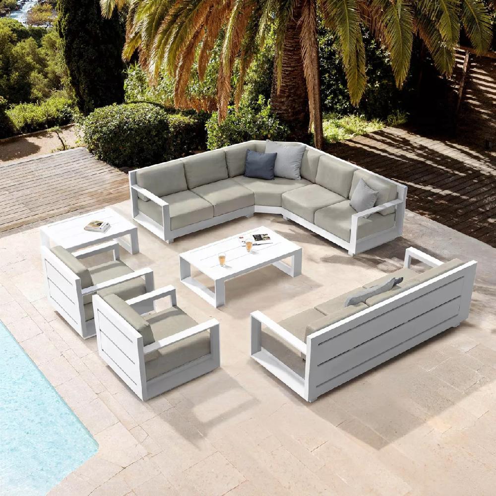 eminza Salon de jardin d'angle aluminium 10 places Elba Blanc et taupe