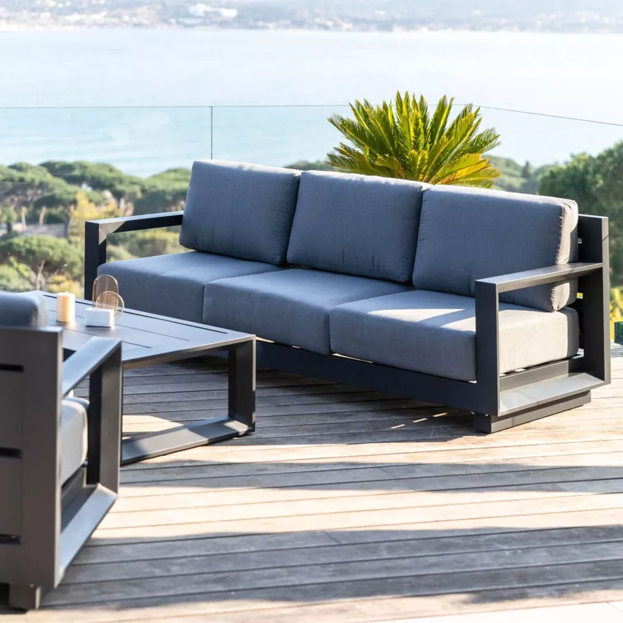 Eminza Salon De Jardin D'angle Aluminium 10 Places Elba Gris Anthracite