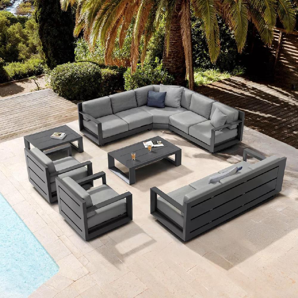 eminza Salon de jardin d'angle aluminium 10 places Elba Gris anthracite