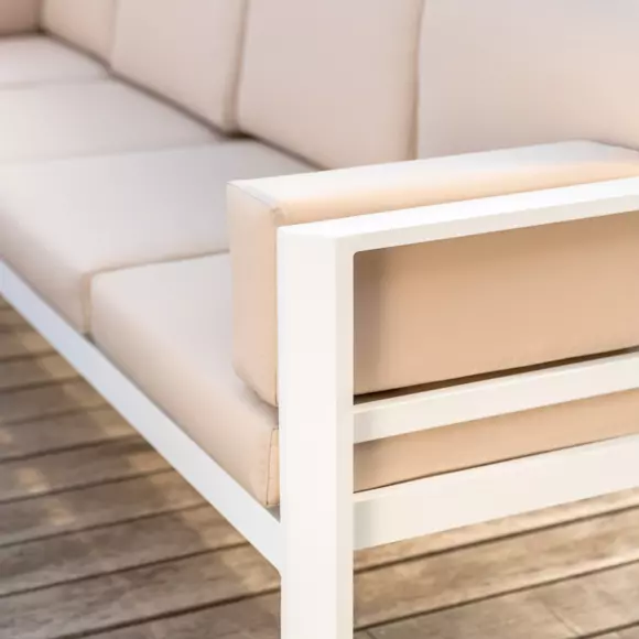 Eminza Salon De Jardin D'angle En Aluminium 6 Places Ostara Blanc Et Taupe