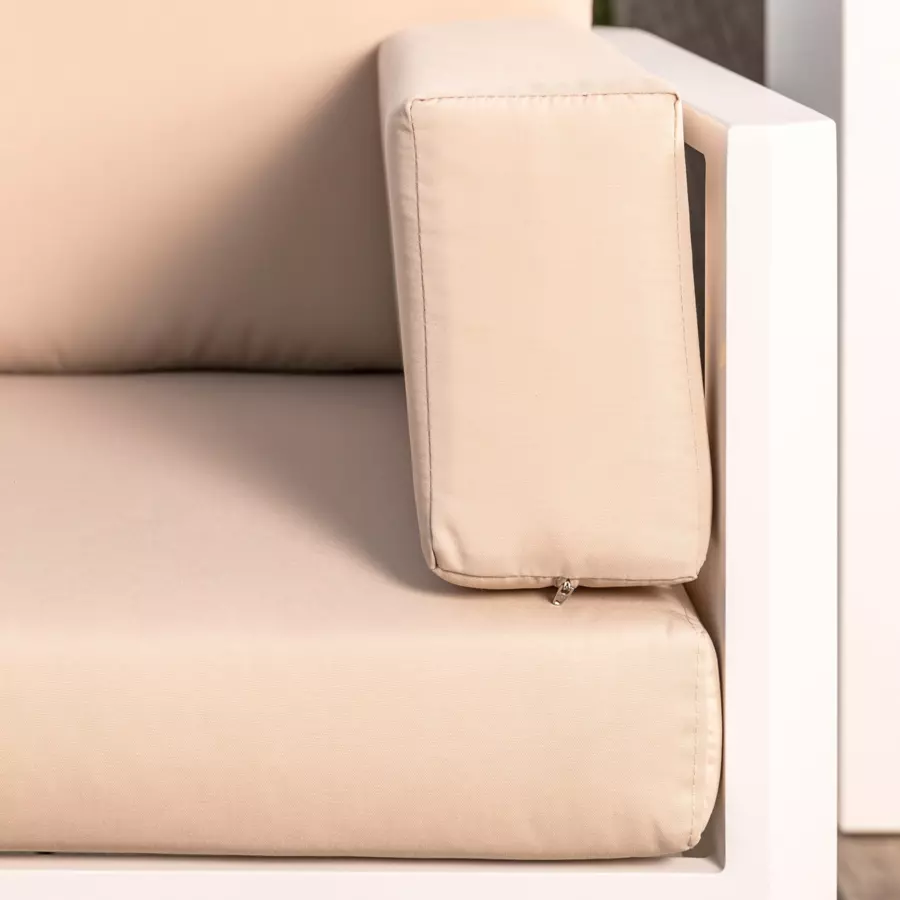 Eminza Salon De Jardin D'angle En Aluminium 6 Places Ostara Blanc Et Taupe