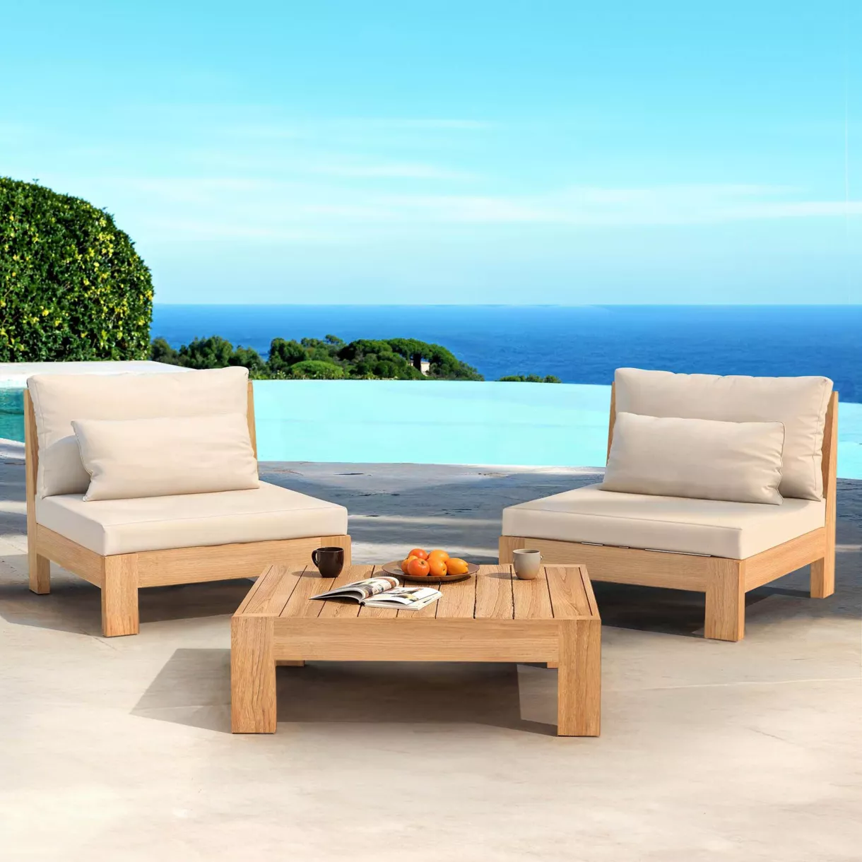 eminza Salon de jardin d'angle en bois d'acacia 2 places 3 pcs Borneo Sable