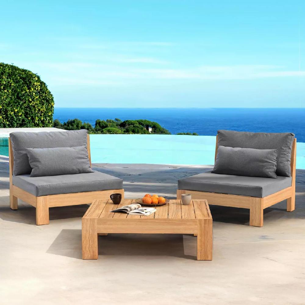 eminza Salon de jardin d'angle en bois d'acacia 2 places 3 pcs Borneo Gris anthracite