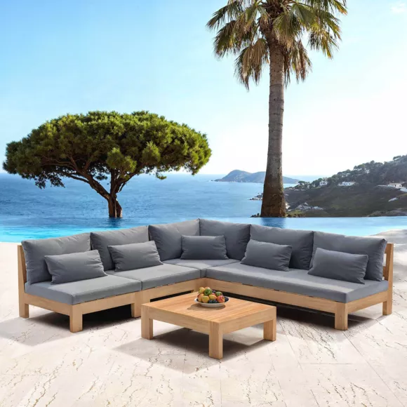 Eminza Salon De Jardin D'angle En Bois D'acacia 6 Places 5 Pcs Borneo Gris Anthracite