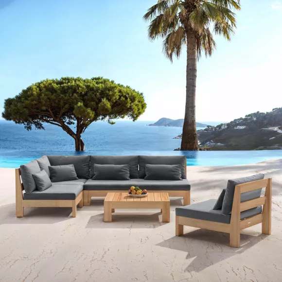 Eminza Salon De Jardin D'angle En Bois D'acacia 6 Places 5 Pcs Borneo Gris Anthracite