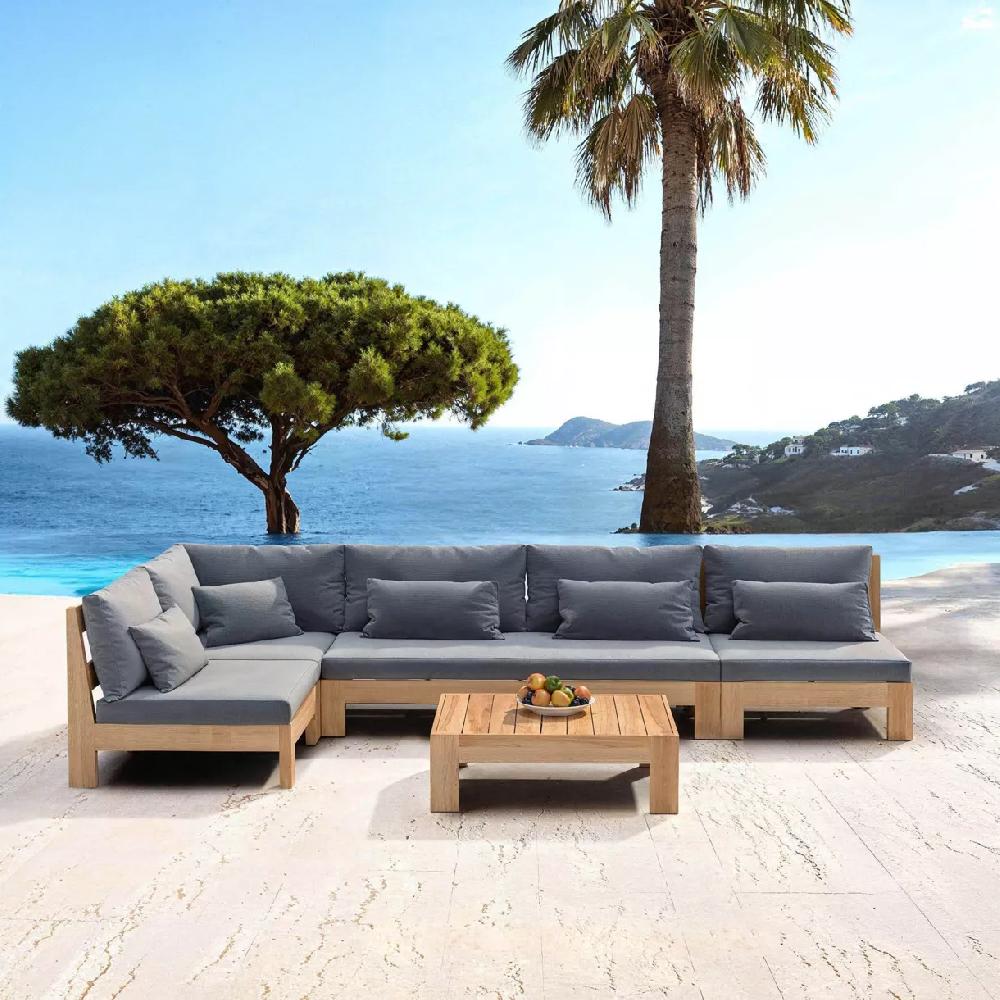 eminza Salon de jardin d'angle en bois d'acacia 6 places 5 pcs Borneo Gris anthracite