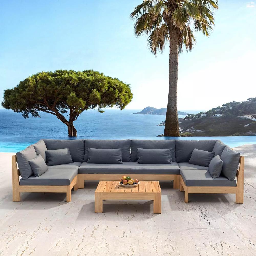 eminza Salon de jardin d'angle en bois d'acacia 7 places 6 pcs Borneo Gris anthracite