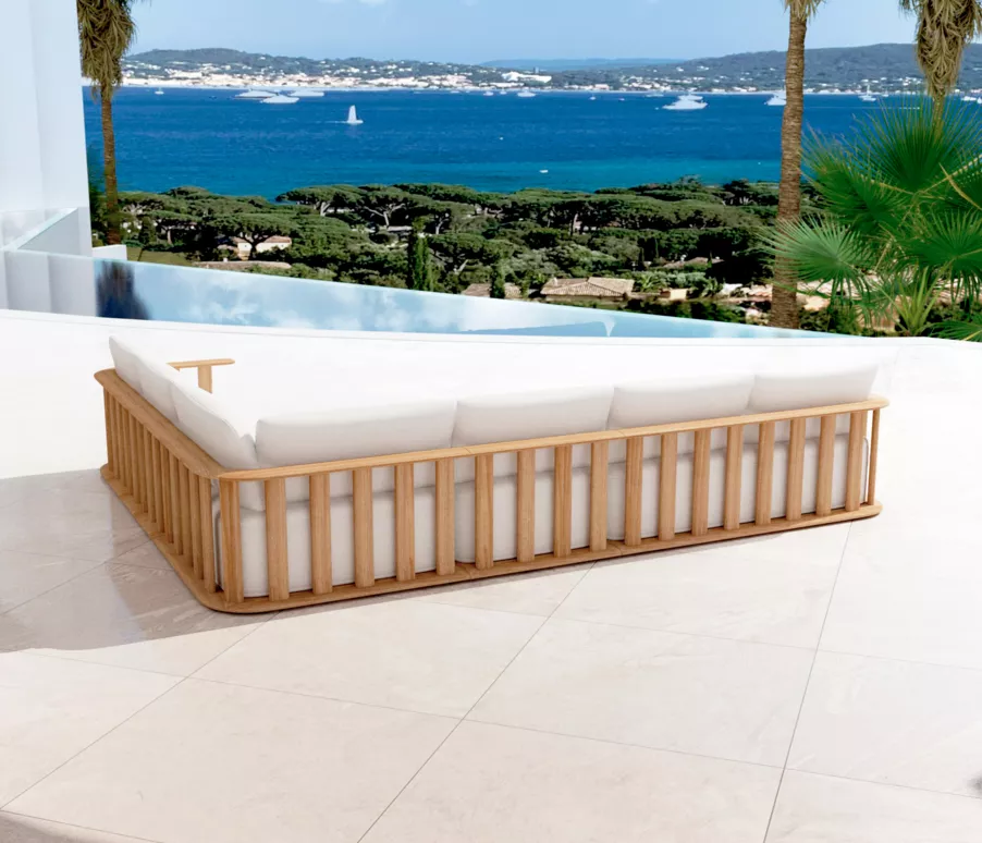 Eminza Salon De Jardin D'angle En Bois Teck 6 Places Java Ecru