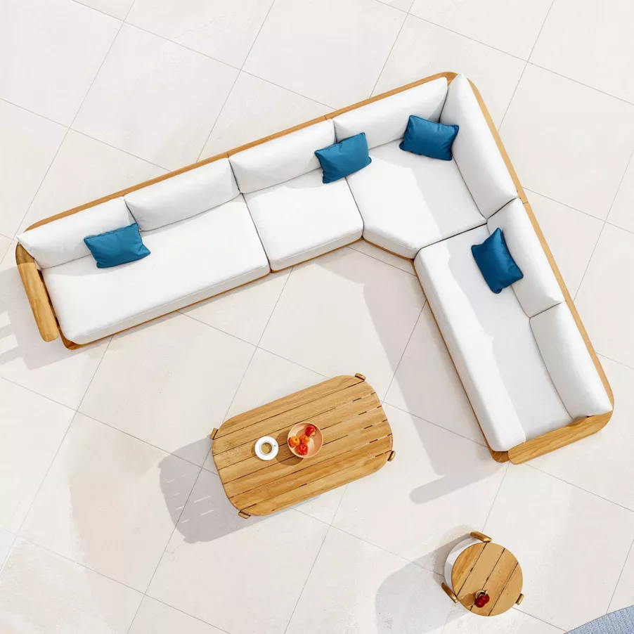 Eminza Salon De Jardin D'angle En Bois Teck 6 Places Java Ecru