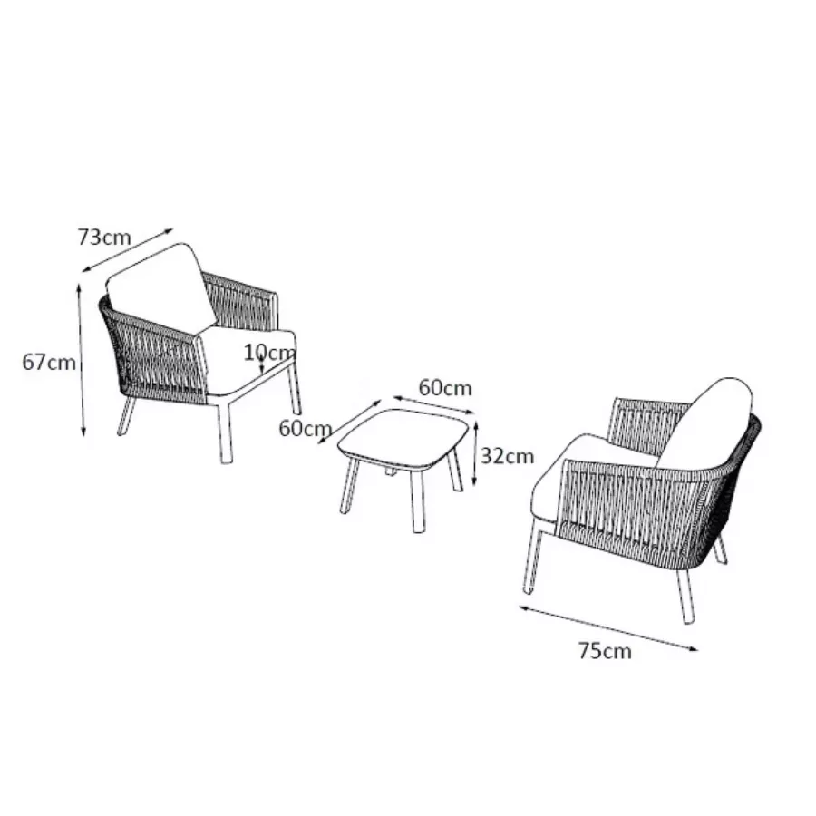 Eminza Salon De Jardin En Aluminium 2 Places 3 Pcs Amalfi Blanc Et Taupe