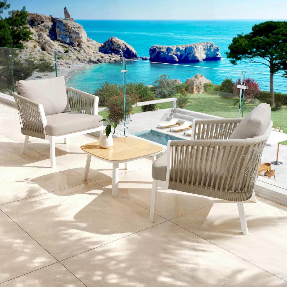 eminza Salon de jardin en aluminium 2 places 3 pcs Amalfi Blanc et taupe