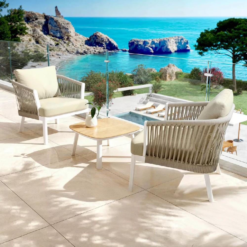 eminza Salon de jardin en aluminium 2 places 3 pcs Amalfi Blanc et beige