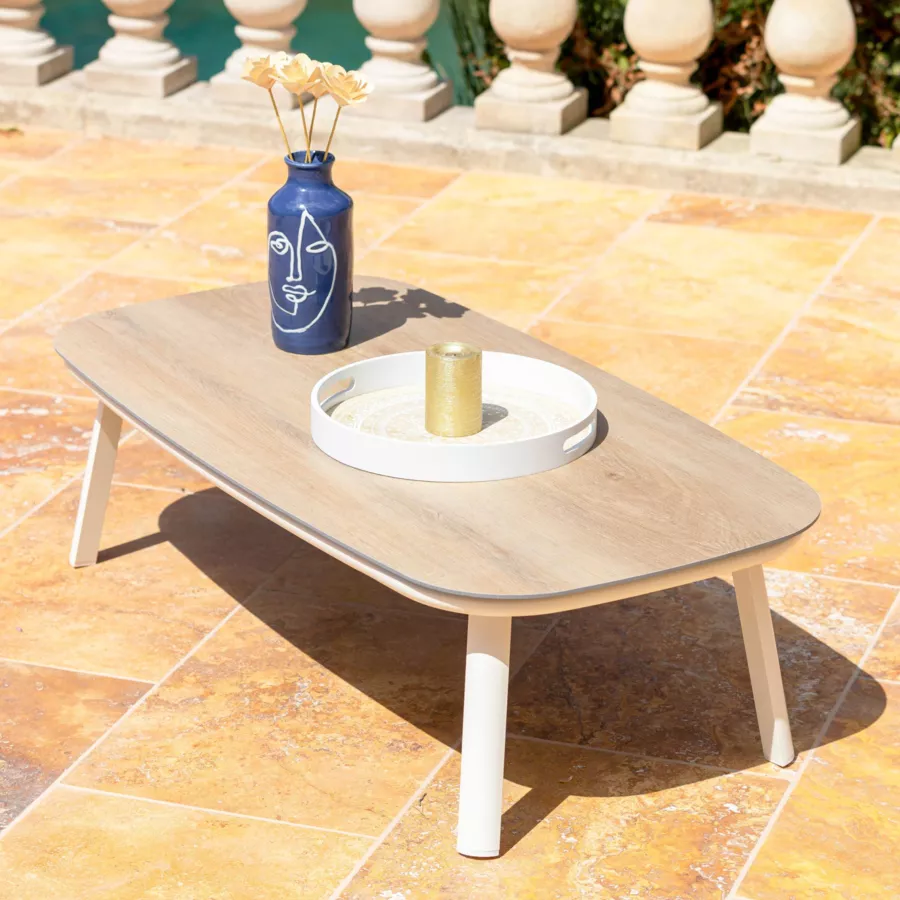 Eminza Salon De Jardin En Aluminium 4 Places 4 Pcs Amalfi Blanc Et Taupe
