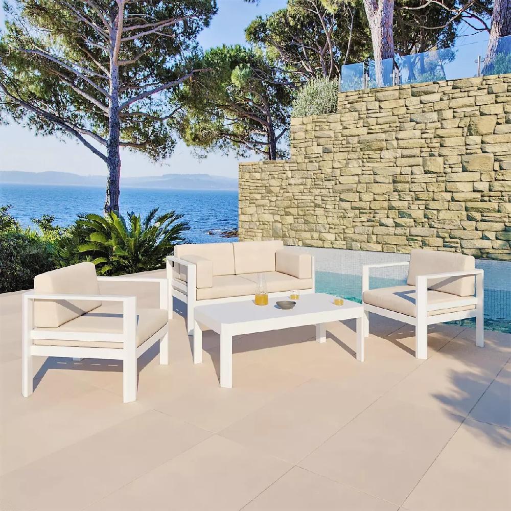 eminza Salon de jardin en aluminium 4 places Ostara Blanc et taupe