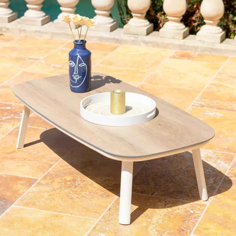 Eminza Salon De Jardin En Aluminium 5 Places 4 Pcs Amalfi Blanc Et Taupe