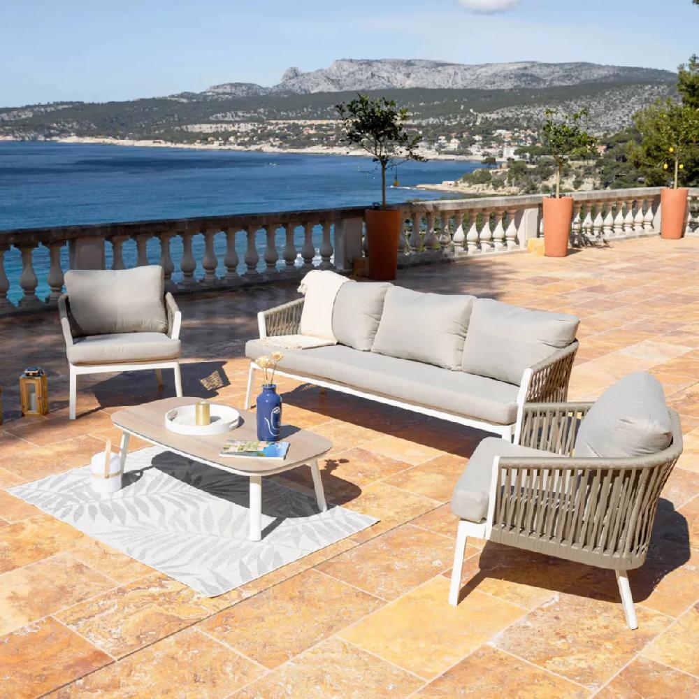 eminza Salon de jardin en aluminium 5 places 4 pcs Amalfi Blanc et taupe