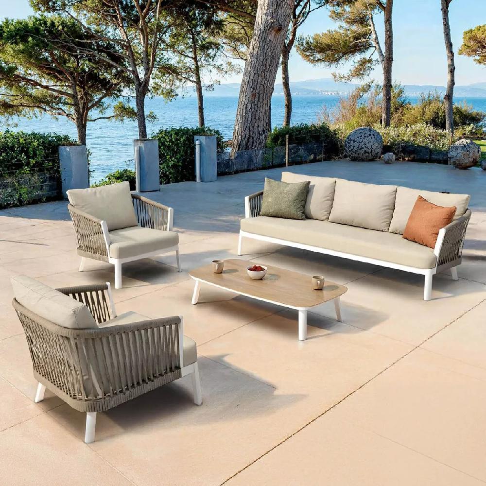 eminza Salon de jardin en aluminium 5 places 4 pcs Amalfi Blanc et beige