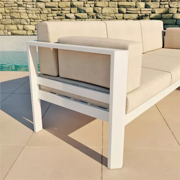 Eminza Salon De Jardin En Aluminium 5 Places Ostara Blanc Et Taupe
