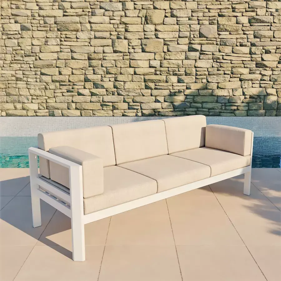 Eminza Salon De Jardin En Aluminium 5 Places Ostara Blanc Et Taupe
