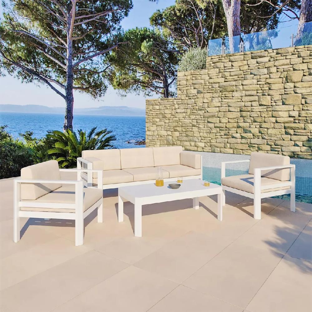 eminza Salon de jardin en aluminium 5 places Ostara Blanc et taupe