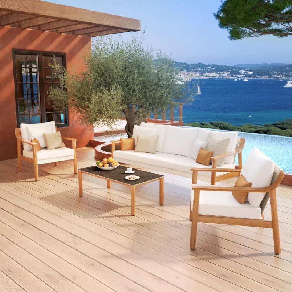 eminza Salon de jardin en aluminium 5 places Phuket Naturel et écru