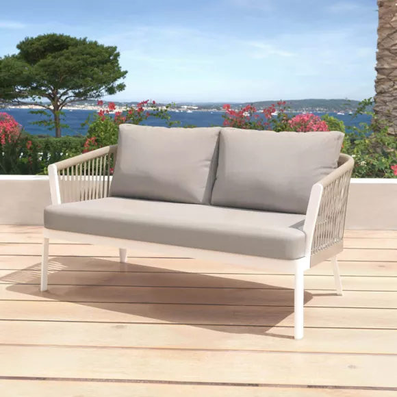 Eminza Salon De Jardin En Aluminium 7 Places 5 Pcs Amalfi Blanc Et Taupe
