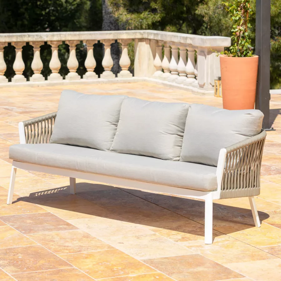 Eminza Salon De Jardin En Aluminium 7 Places 5 Pcs Amalfi Blanc Et Taupe
