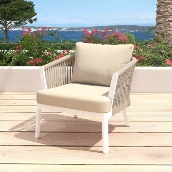 Eminza Salon De Jardin En Aluminium 7 Places 5 Pcs Amalfi Blanc Et Beige
