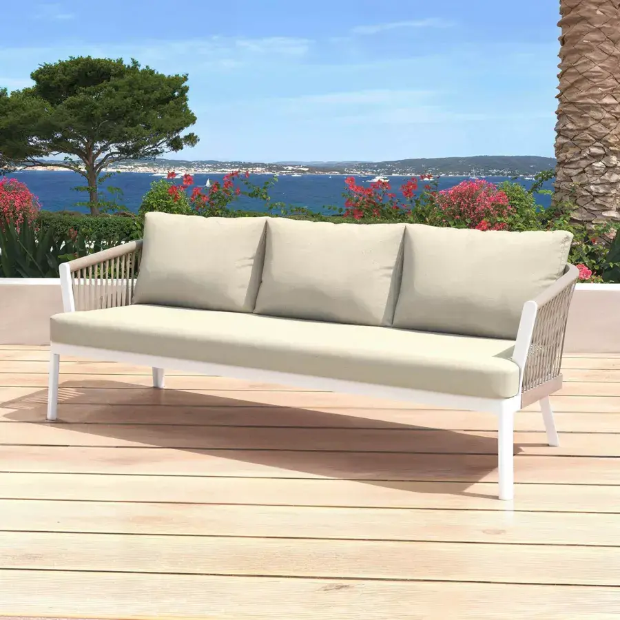 Eminza Salon De Jardin En Aluminium 7 Places 5 Pcs Amalfi Blanc Et Beige