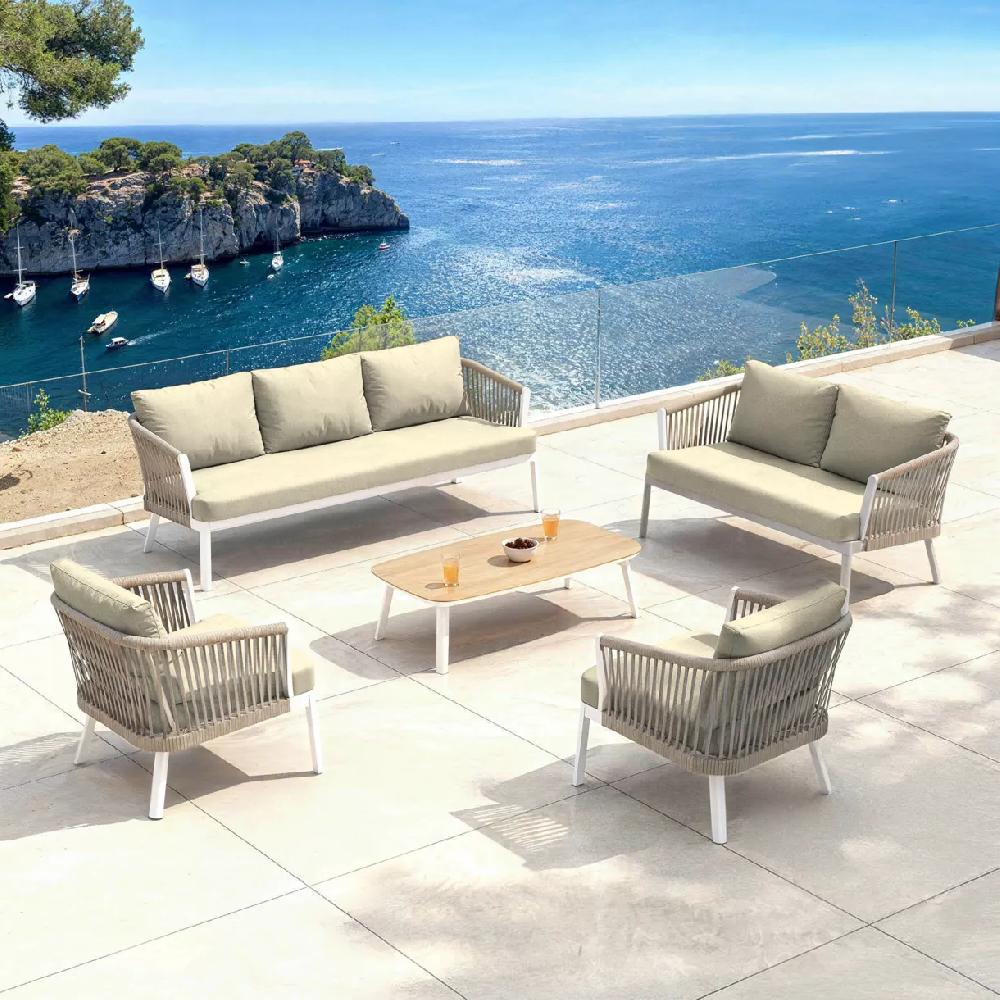 eminza Salon de jardin en aluminium 7 places 5 pcs Amalfi Blanc et beige