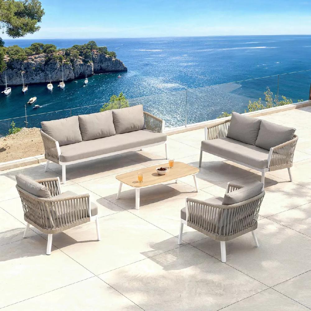 eminza Salon de jardin en aluminium 7 places 5 pcs Amalfi Blanc et taupe