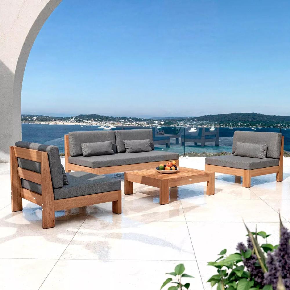 eminza Salon de jardin en bois d'acacia 5 places 4 pcs Bornéo Gris anthracite