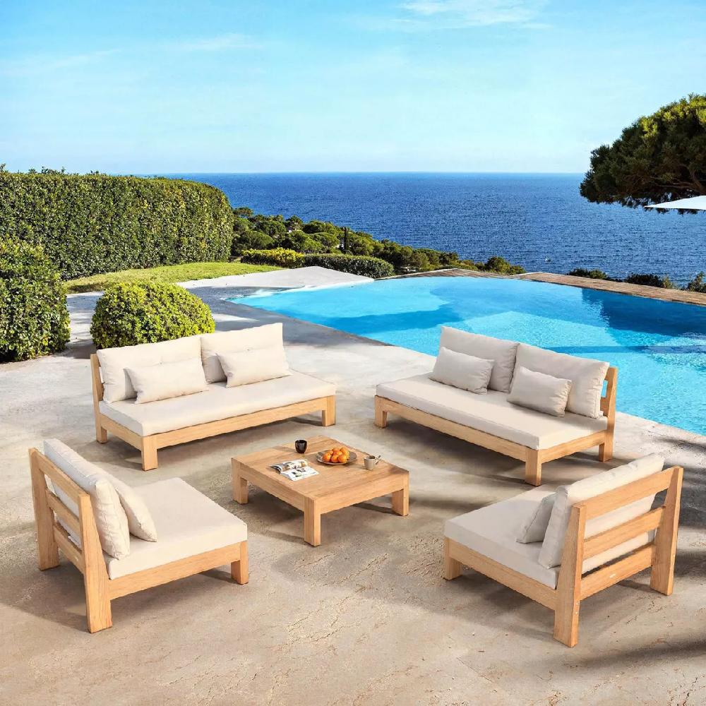 eminza Salon de jardin en bois d'acacia 8 places 5 pcs Borneo Sable eminza Salon de jardin en bois d'acacia 8 places 5 pcs Borneo Sable