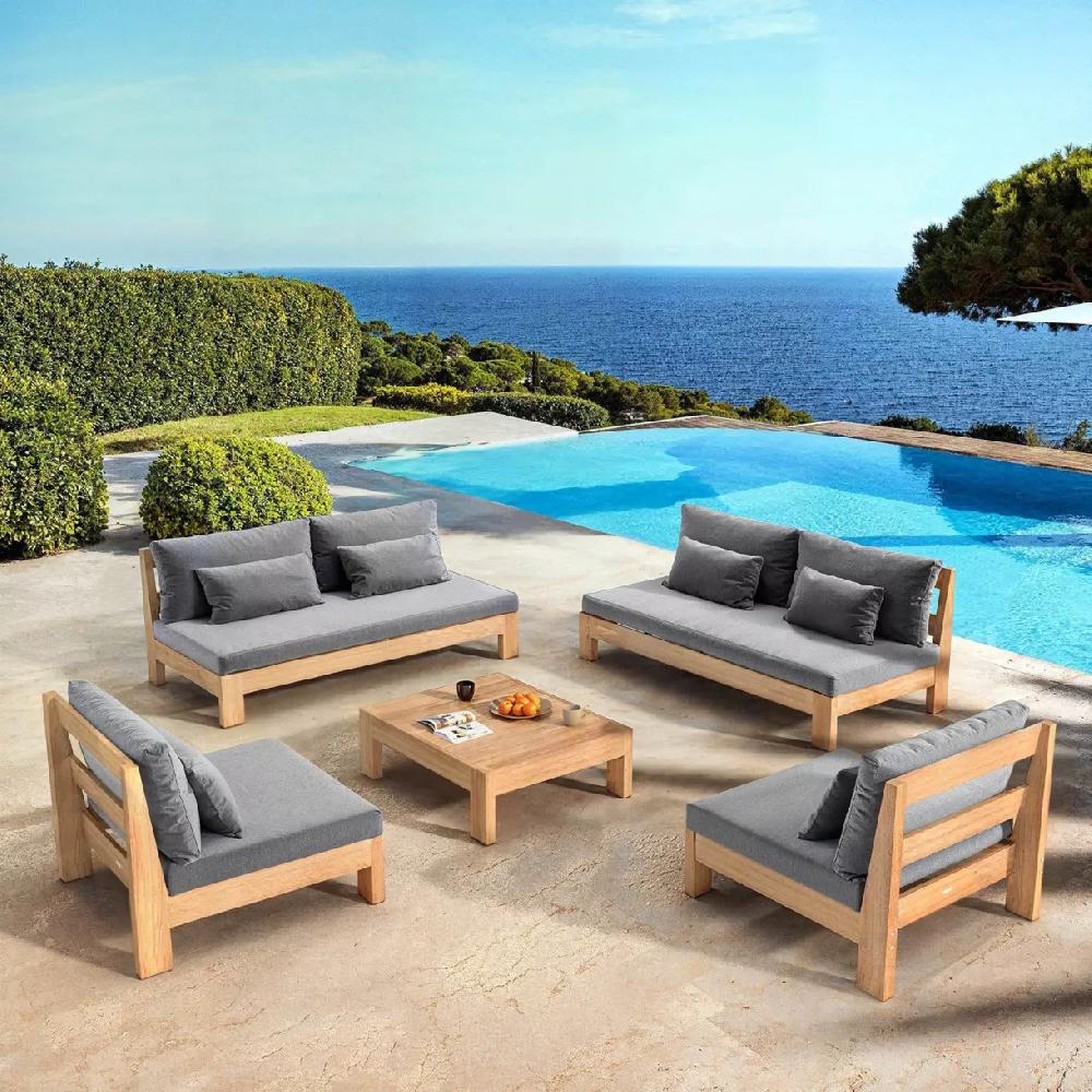 eminza Salon de jardin en bois d'acacia 8 places 5 pcs Borneo Gris anthracite