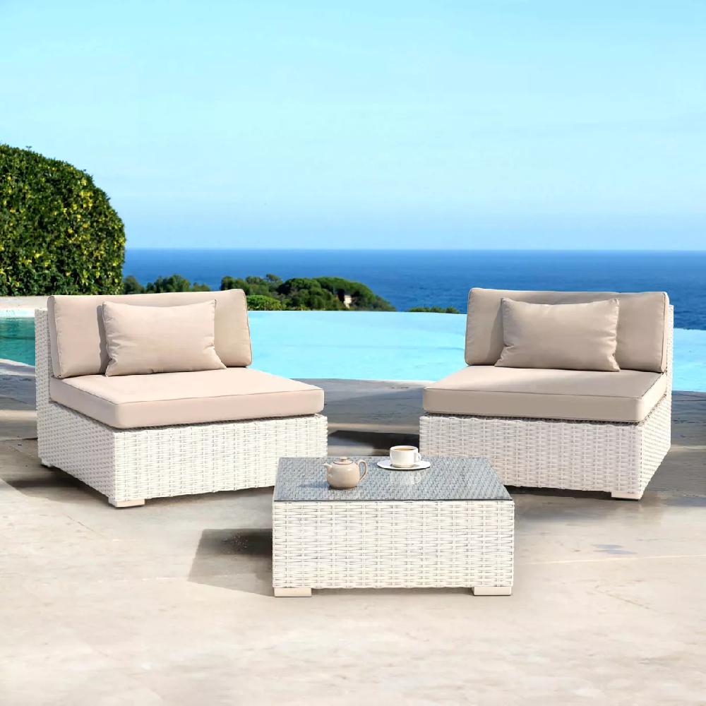eminza Salon de jardin en résine tressée 2 places 3 pcs Palma Blanc et taupe