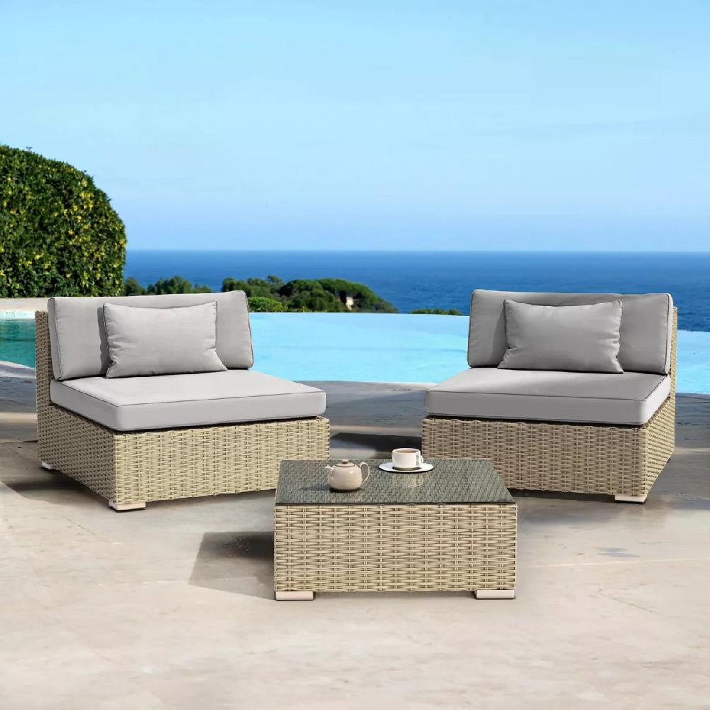 eminza Salon de jardin en résine tressée 2 places 3 pcs Palma Gris