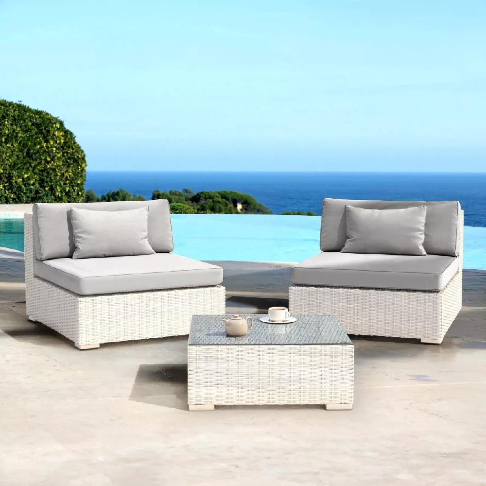 eminza Salon de jardin en résine tressée 2 places 3 pcs Palma Blanc et gris