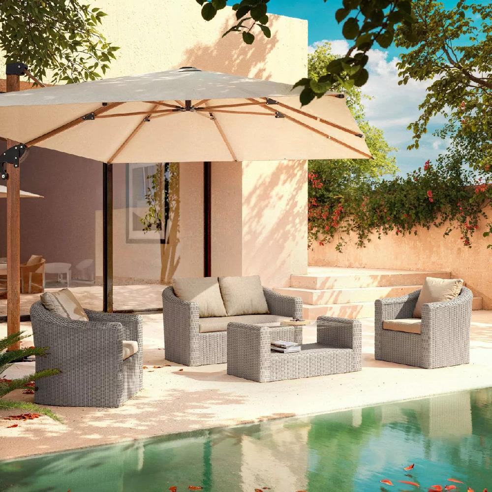 eminza Salon de jardin en résine tressée 4 places 4 pcs Calvi Gris et taupe