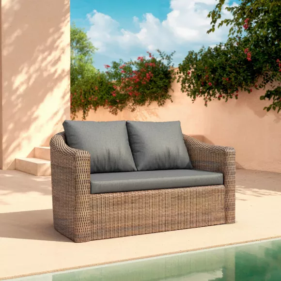 Eminza Salon De Jardin En Résine Tressée 4 Places 4 Pcs Calvi Sepia Et Gris Foncé