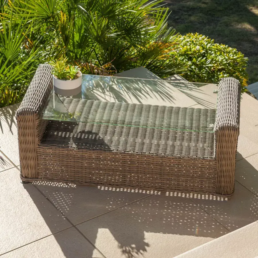 Eminza Salon De Jardin En Résine Tressée 4 Places 4 Pcs Calvi Sepia Et Gris Foncé