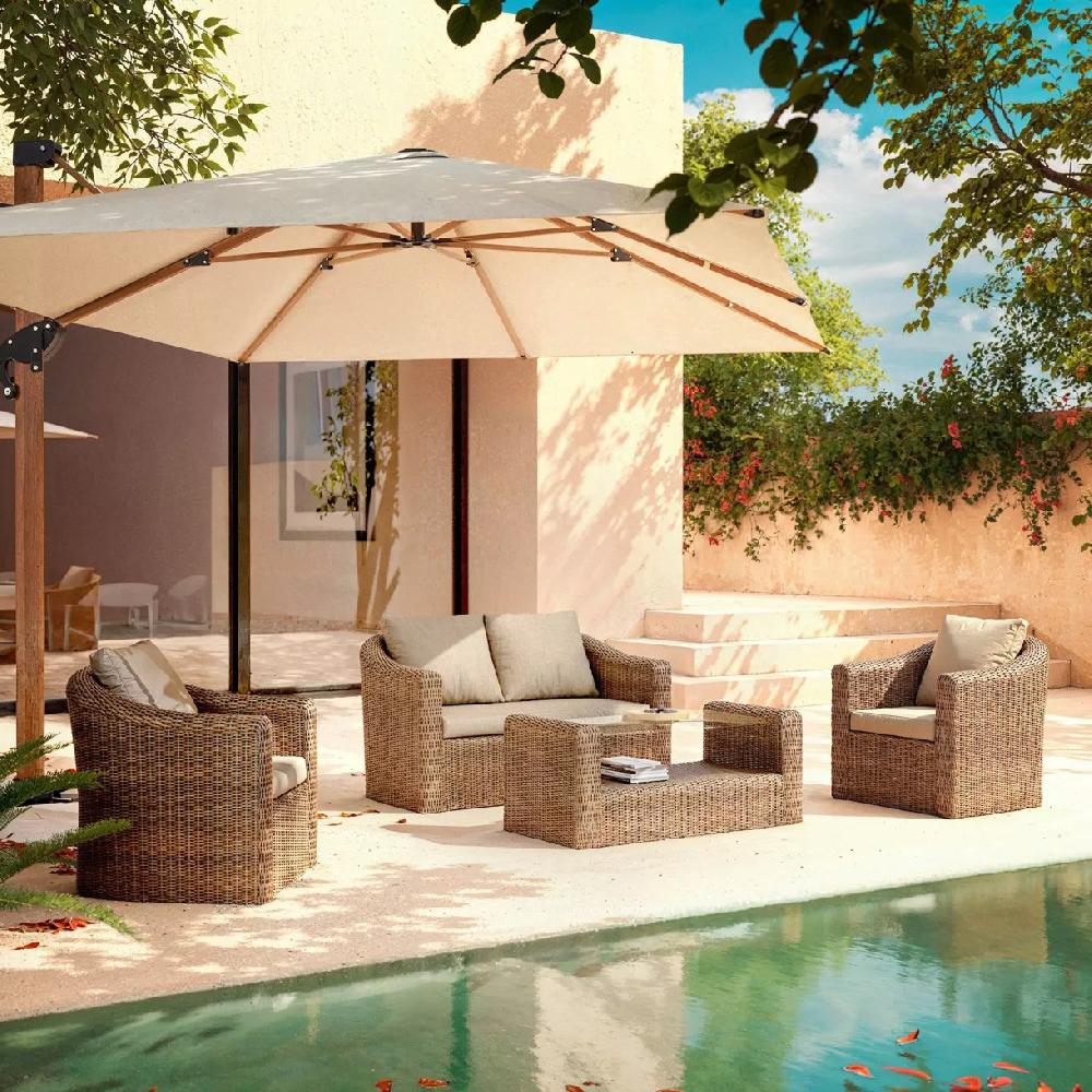 eminza Salon de jardin en résine tressée 4 places 4 pcs Calvi Sepia et taupe