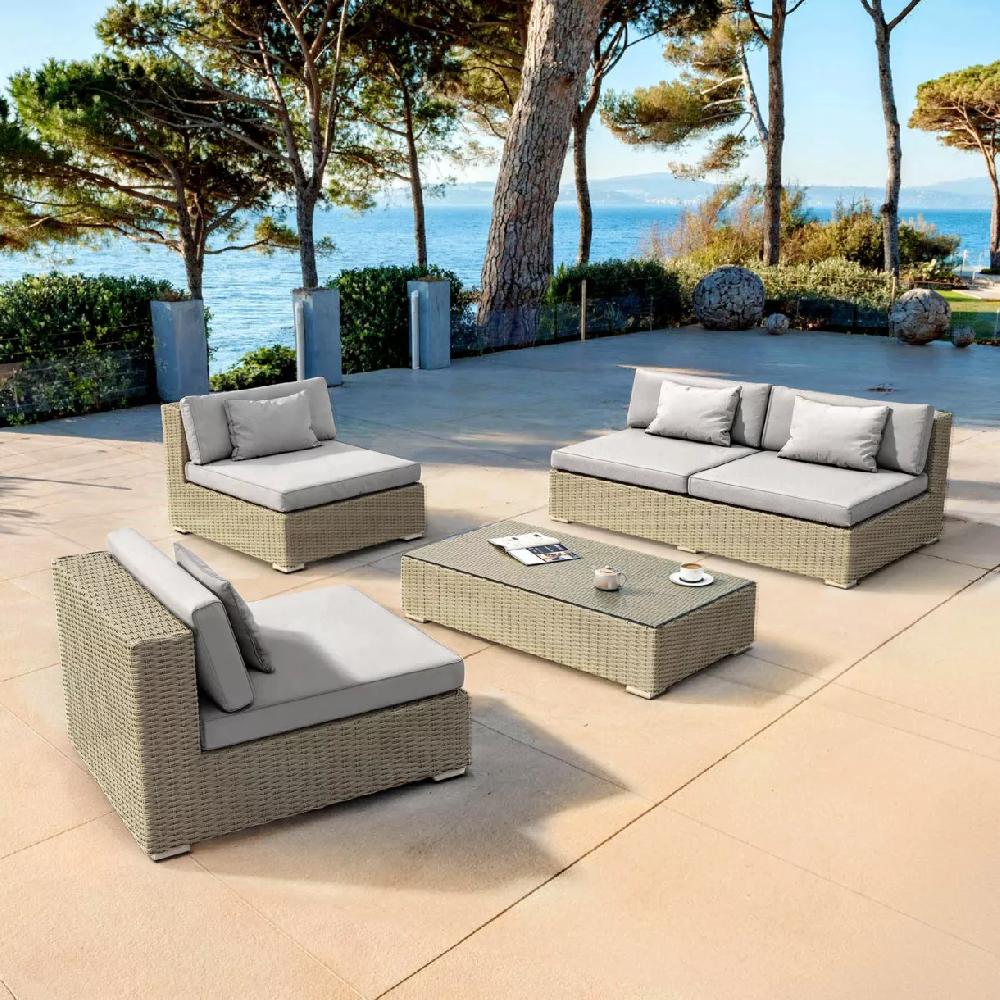 eminza Salon de jardin en résine tressée 4 places 4 pcs Palma Gris