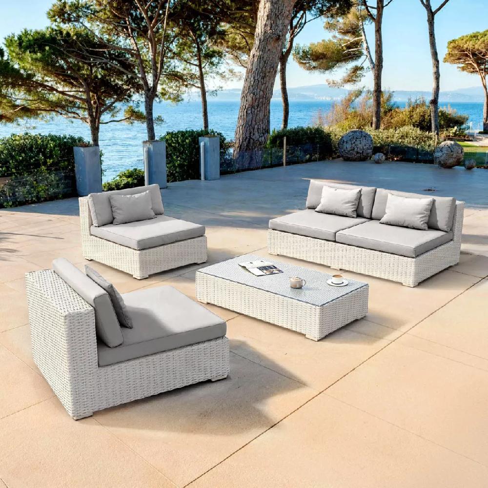 eminza Salon de jardin en résine tressée 4 places 4 pcs Palma Blanc et gris