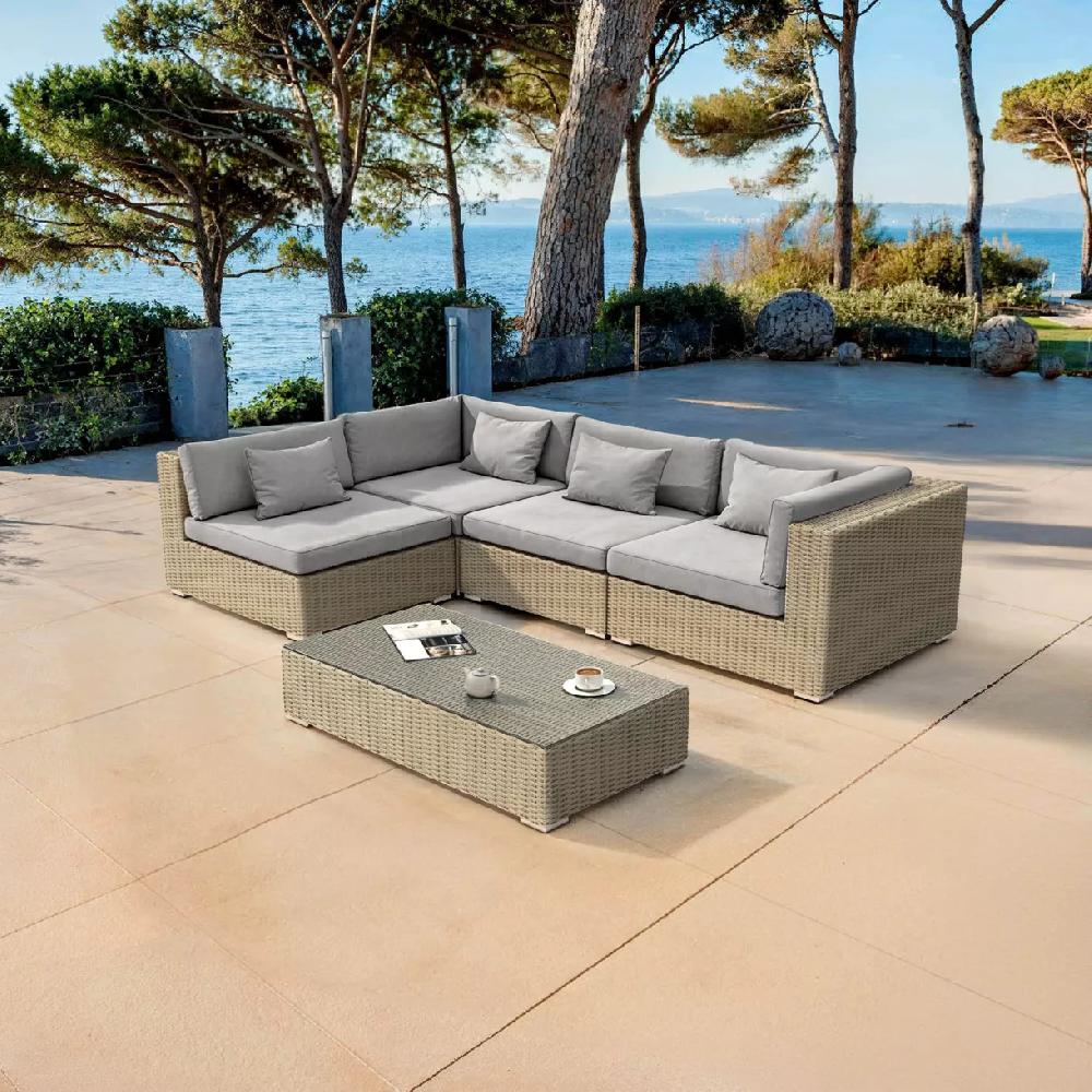 eminza Salon de jardin en résine tressée 4 places 5 pcs Palma Gris