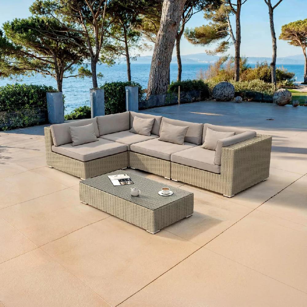 eminza Salon de jardin en résine tressée 4 places 5 pcs Palma Gris et taupe